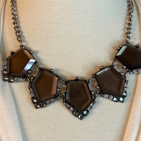 Ann Taylor LOFT Brown Geometric Statement Necklace w Rhinestones - Picture 5 of 9